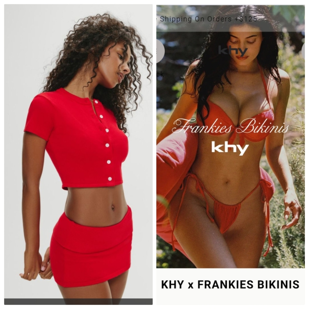 Frankie's Bikinis Red Two-Piece Skirt Set